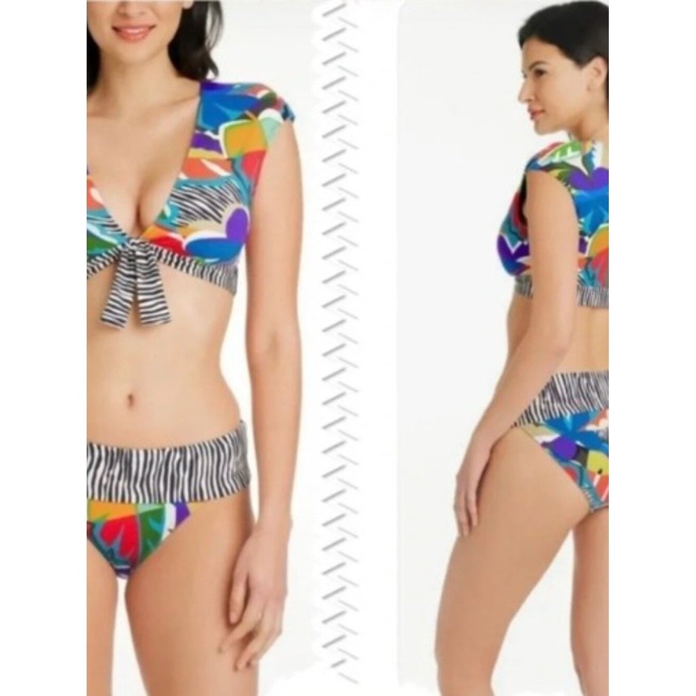 Beattie Women Multicolor Abstract Zebra Stripe Tie Front Bikini